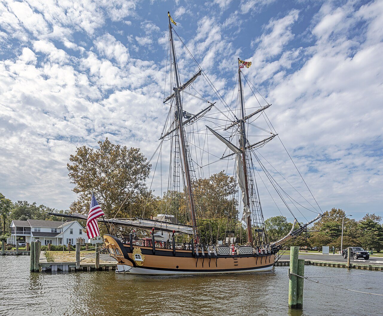 The schooner Sultana docked at the Cambridge, Maryland waterfront
