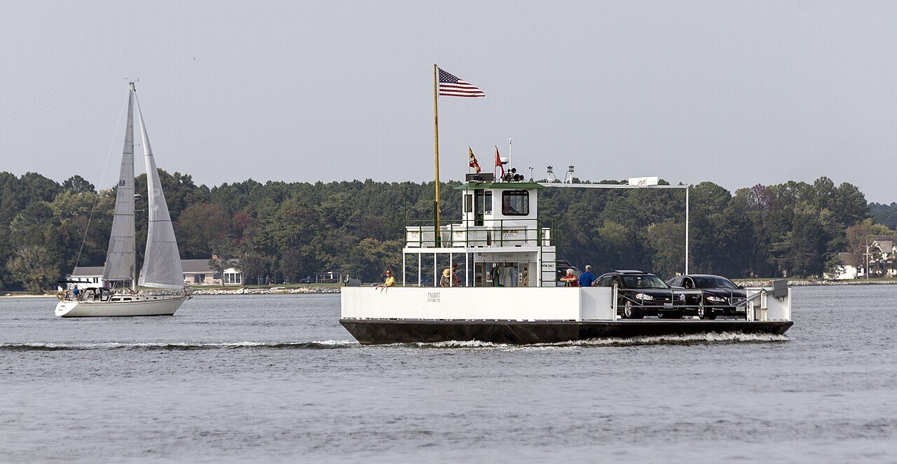 The Oxford-Bellevue Ferry crossing the Tred Avon River in Talbot County, Maryland